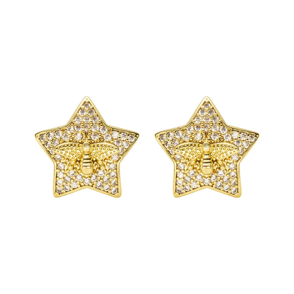 Wholesale Light Luxury Style Copper Star Earrings Plated With Real Gold