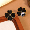 Wholesale Light Luxury Style Dripping Oil Four Leaf Clover And Flower Stainless Steel Earrings For Women