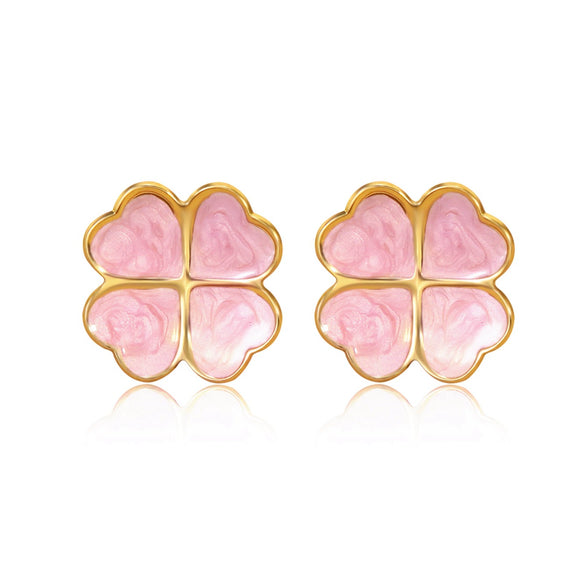 Wholesale Light Luxury Style Dripping Oil Four Leaf Clover And Flower Stainless Steel Earrings For Women