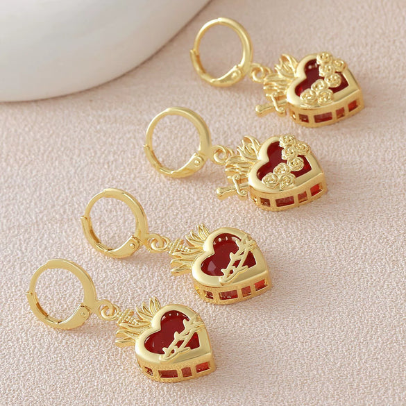 Wholesale Light Luxury Style Electroplated Copper Heart Shape Earrings For Women