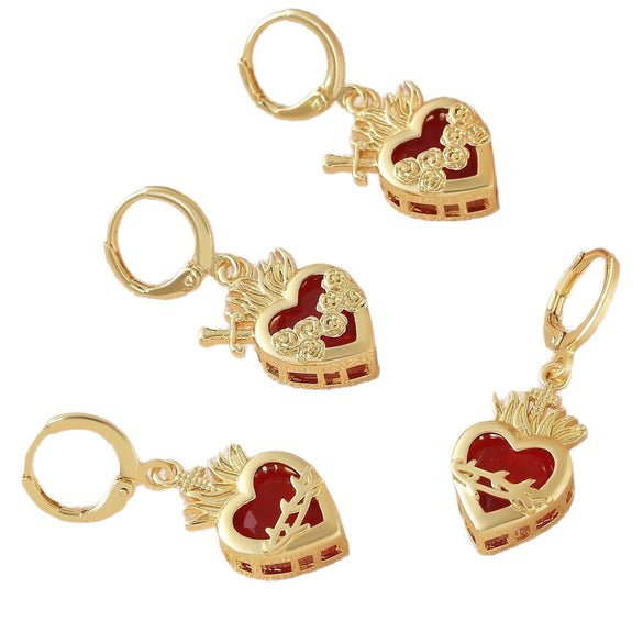 Wholesale Light Luxury Style Electroplated Copper Heart Shape Earrings For Women