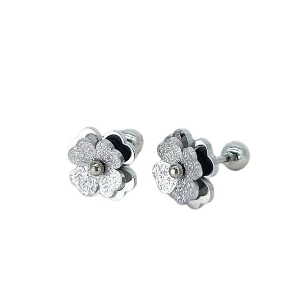 Wholesale Light Luxury Style Electroplated Frosted Stainless Steel Flower Earrings For Women