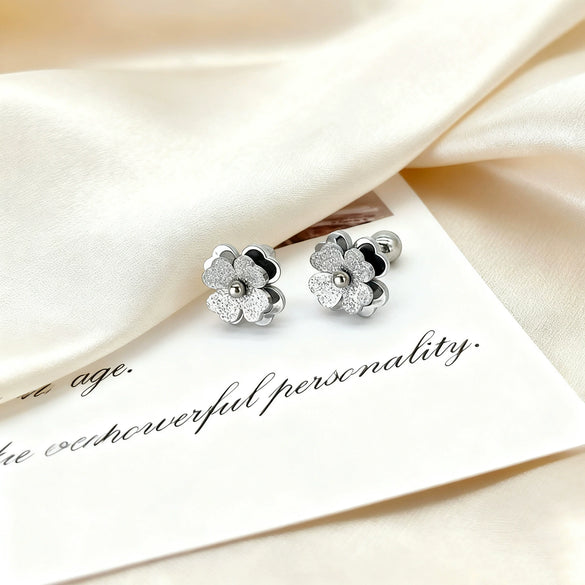 Wholesale Light Luxury Style Electroplated Frosted Stainless Steel Flower Earrings For Women