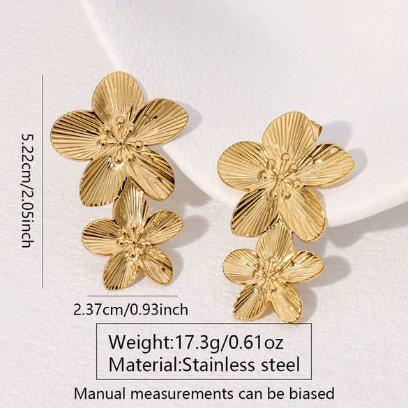 Wholesale Light Luxury Style Electroplated Stainless Steel Flower Petal Earrings For Women