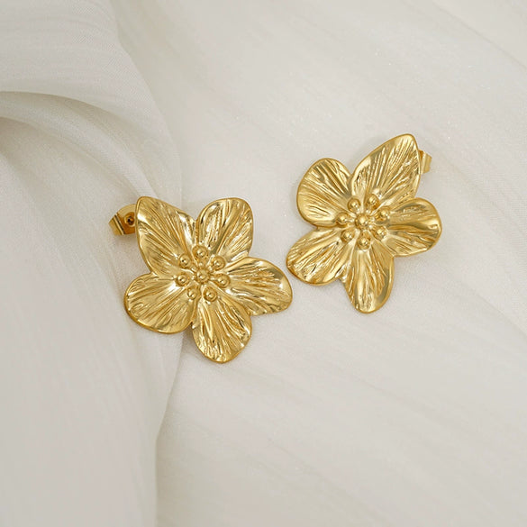 Wholesale Light Luxury Style Electroplated Stainless Steel Flower Stud Earrings For Women
