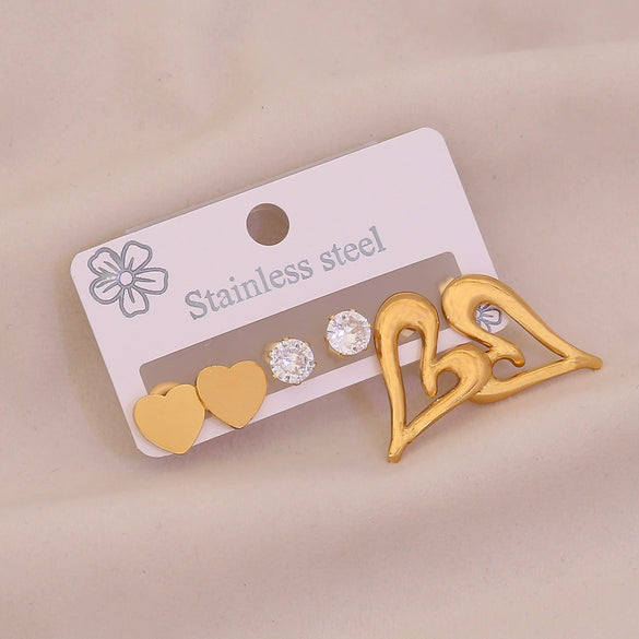 Wholesale Light Luxury Style Electroplated Stainless Steel Heart And Butterfly Flower Earrings For Women