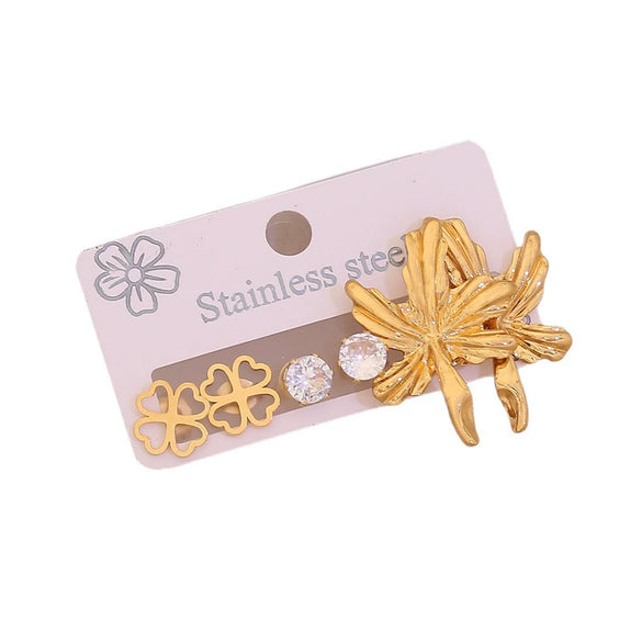 Wholesale Light Luxury Style Electroplated Stainless Steel Heart And Butterfly Flower Earrings For Women