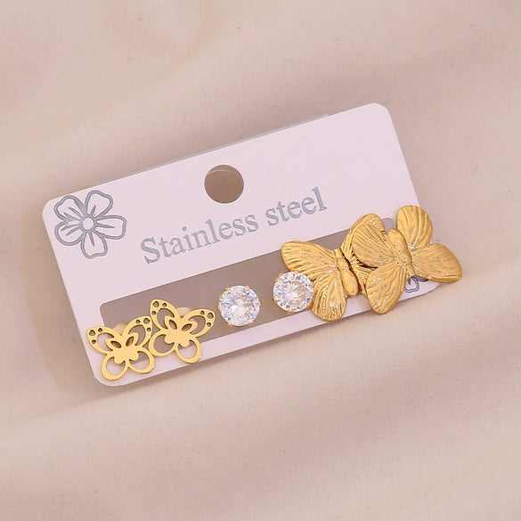 Wholesale Light Luxury Style Electroplated Stainless Steel Heart And Butterfly Flower Earrings For Women