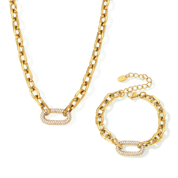Wholesale Light Luxury Style Ferris Wheel Inlaid Zircon Stainless Steel Necklace Bracelet Jewelry Set For Women 18K Gold Plated