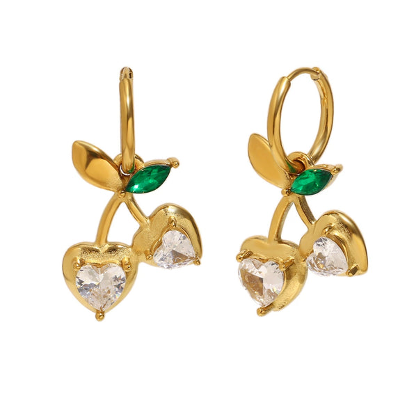 Wholesale Light Luxury Style Fruit Pattern Stainless Steel Electroplated Earrings And Cherry Necklace For Women