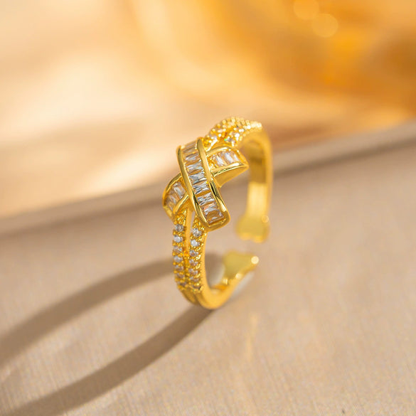 Wholesale Light Luxury Style Geometric Gold Plated Copper Electroplated Ring For Women