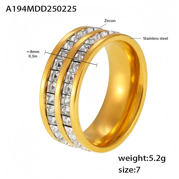 Wholesale Light Luxury Style Geometric Pattern Electroplated Stainless Steel Ferris Wheel Stars Full Diamond Inlaid Zircon Couple Ring For Women