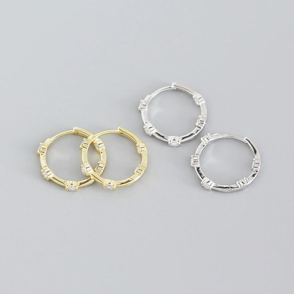 Wholesale Light Luxury Style Geometric S925 Sterling Silver Electroplated Exaggerated Round Microencrusted Earrings