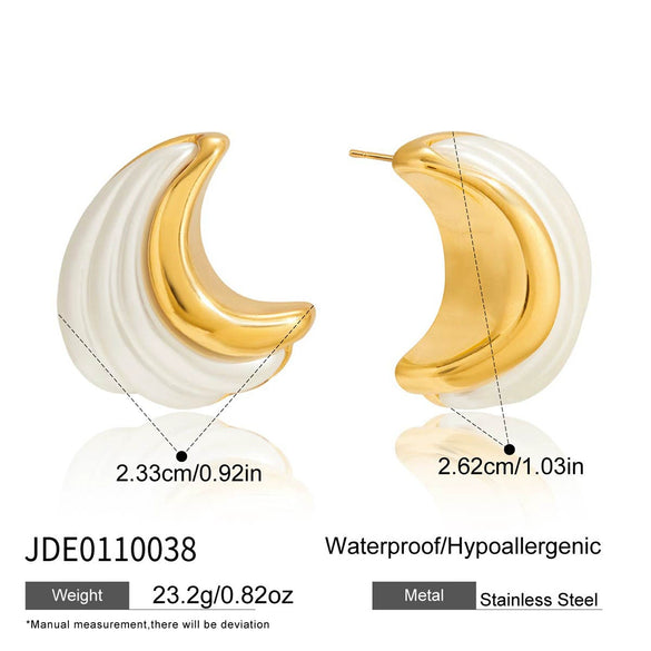 Wholesale Light Luxury Style Geometric Stainless Steel Electroplated Cshaped Resin Pearl Earrings For Women