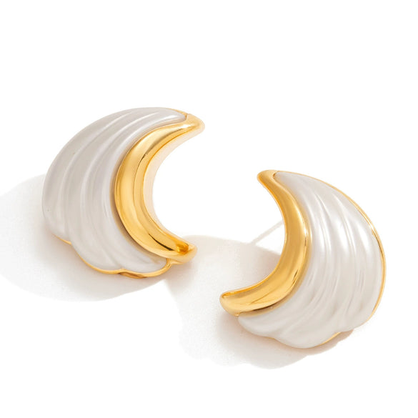 Wholesale Light Luxury Style Geometric Stainless Steel Electroplated Cshaped Resin Pearl Earrings For Women