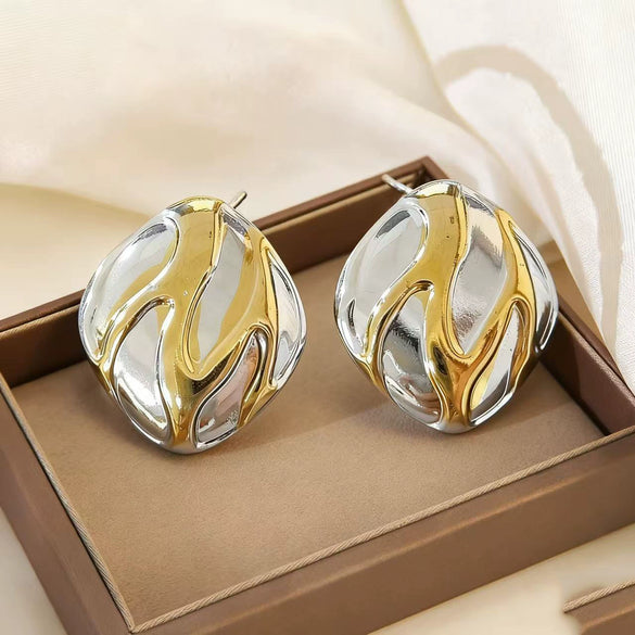 Wholesale Light Luxury Style Geometric Stainless Steel Gold Electroplated Earrings For Women