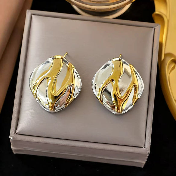 Wholesale Light Luxury Style Geometric Stainless Steel Gold Electroplated Earrings For Women