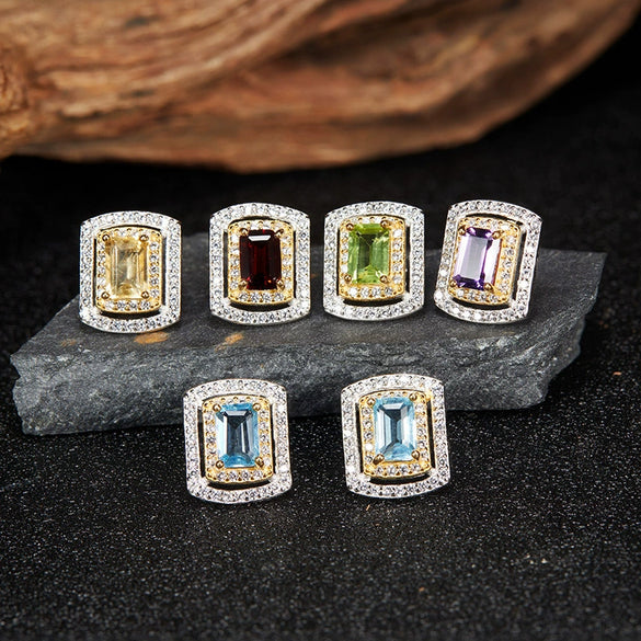Wholesale Light Luxury Style Geometric Ushaped Natural Gemstone Inlaid S925 Sterling Silver Women's Earrings