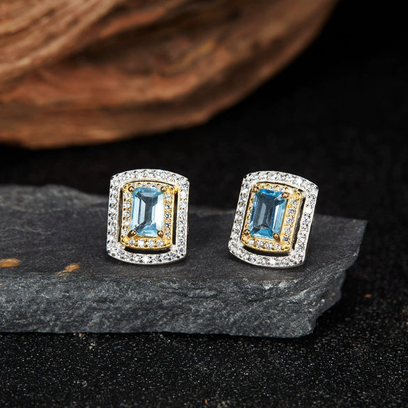 Wholesale Light Luxury Style Geometric Ushaped Natural Gemstone Inlaid S925 Sterling Silver Women's Earrings