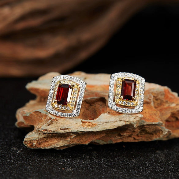 Wholesale Light Luxury Style Geometric Ushaped Natural Gemstone Inlaid S925 Sterling Silver Women's Earrings