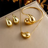 Wholesale Light Luxury Style Gold Plated Stainless Steel Earrings Necklace Bracelet Suit With Love Water Drops Bells Pattern And Electroplating Treatment