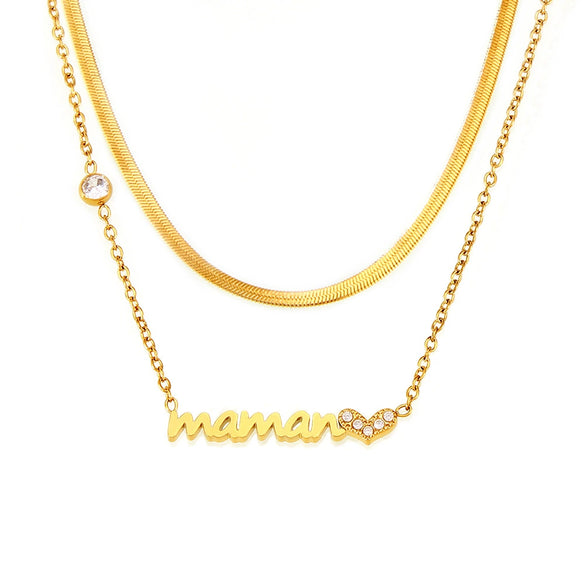 Wholesale Light Luxury Style Heart Shaped Zircon Stainless Steel Electroplated Necklace