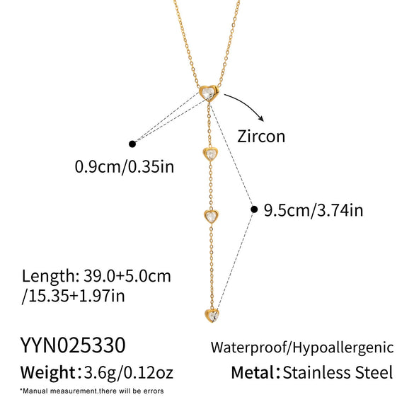 Wholesale Light Luxury Style Heart Water Drop Bell Pattern Zircon Titanium Steel Electroplated Earrings And O Word Chain Necklace Set For Women