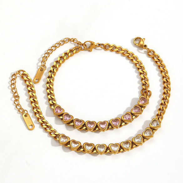 Wholesale Light Luxury Style Heartshaped Stainless Steel Electroplated Women's Bracelet