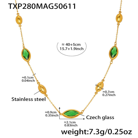 Wholesale Light Luxury Style Multifaceted Translucent Glass Clavicle Necklace With 316L Stainless Steel And 316L Stainless Steel Geometric Shape Electroplated For Women