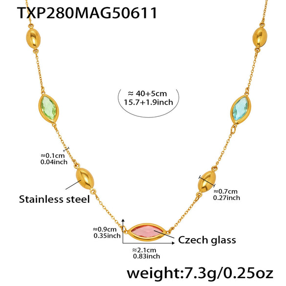 Wholesale Light Luxury Style Multifaceted Translucent Glass Clavicle Necklace With 316L Stainless Steel And 316L Stainless Steel Geometric Shape Electroplated For Women