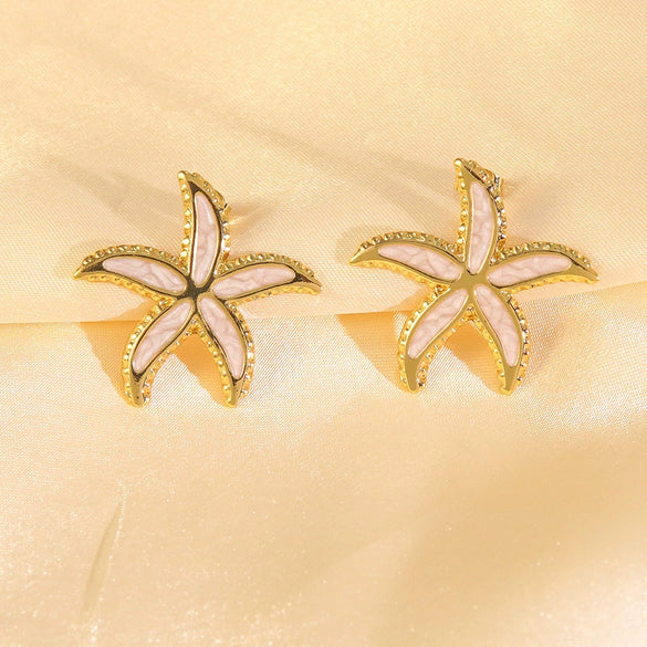 Wholesale Light Luxury Style Oil Dripping Stainless Steel Starfish Earrings For Women