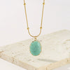 Wholesale Light Luxury Style Oval Natural Stone Pendant Stainless Steel Turquoise Necklace Set With Gems Geometric Design For Women