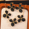 Wholesale Light Luxury Style Plants And Flowers Dripping Oil Stainless Steel Necklace And Earrings Set For Women