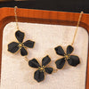 Wholesale Light Luxury Style Plants And Flowers Dripping Oil Stainless Steel Necklace And Earrings Set For Women