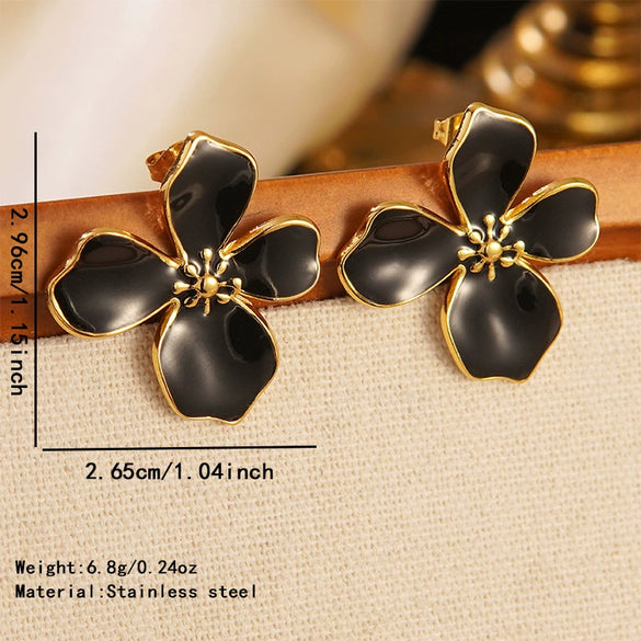 Wholesale Light Luxury Style Plants And Flowers Dripping Oil Stainless Steel Necklace And Earrings Set For Women