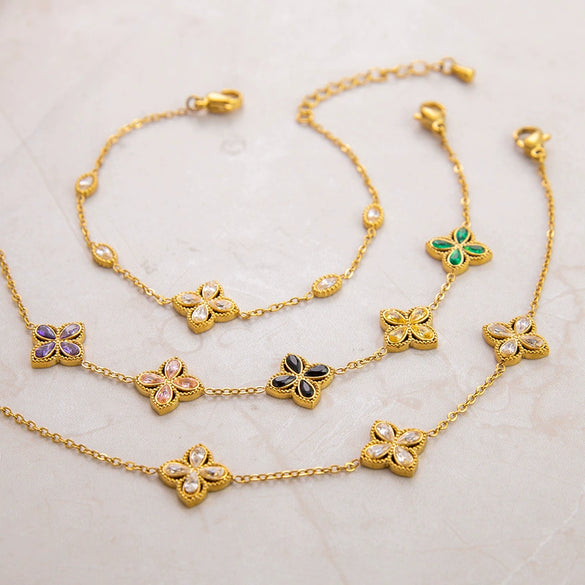 Wholesale Light Luxury Style Stainless Steel Bracelet With Geometric Leaf And Drop Shape Patterns 18K Gold Plated Electroplated