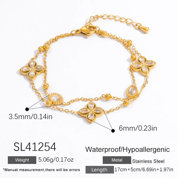 Wholesale Light Luxury Style Stainless Steel Bracelet With Geometric Leaf And Drop Shape Patterns 18K Gold Plated Electroplated