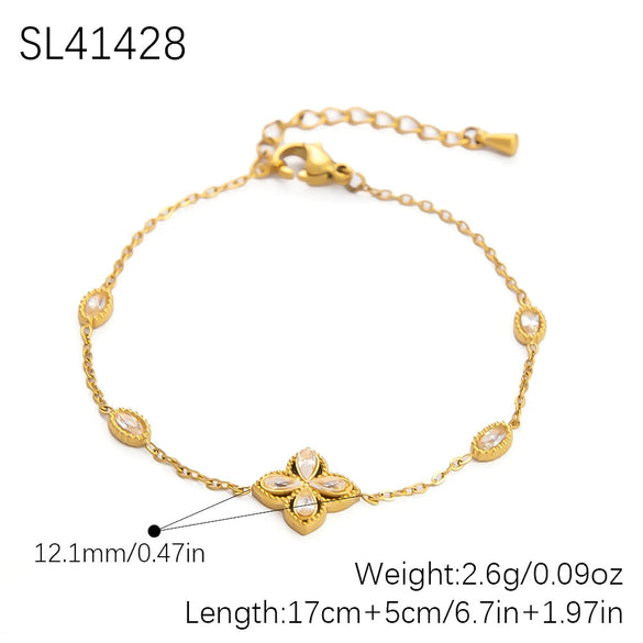 Wholesale Light Luxury Style Stainless Steel Bracelet With Geometric Leaf And Drop Shape Patterns 18K Gold Plated Electroplated