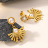 Wholesale Light Luxury Style Stainless Steel Electroplated Flower Pearl Fanshaped Earrings For Women