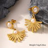 Wholesale Light Luxury Style Stainless Steel Electroplated Flower Pearl Fanshaped Earrings For Women
