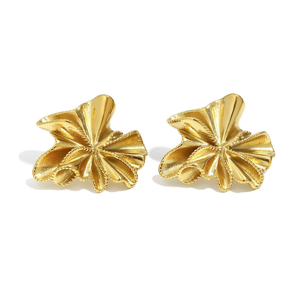Wholesale Light Luxury Style Stainless Steel Electroplated 18K Gold Bead Edge Pleated Flower Earrings For Women