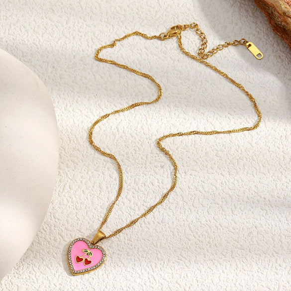 Wholesale Light Luxury Style Stainless Steel Electroplated 18K Gold Heart Shape Pendant Necklace For Women