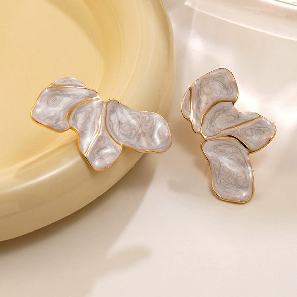 Wholesale Light Luxury Style Stainless Steel Flower Shape Dripping Oil Petal Earrings For Women