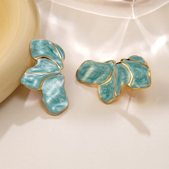 Wholesale Light Luxury Style Stainless Steel Flower Shape Dripping Oil Petal Earrings For Women