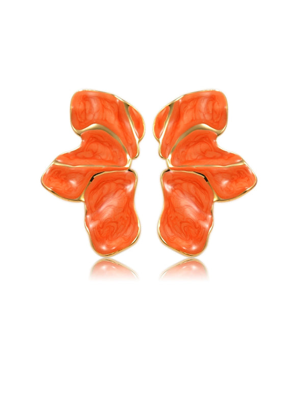 Wholesale Light Luxury Style Stainless Steel Flower Shape Dripping Oil Petal Earrings For Women