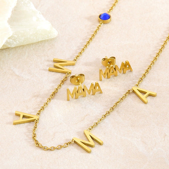 Wholesale Light Luxury Style Stainless Steel Letter And Number Necklace And Geometric Earrings Set With Oshaped Chain Electroplated