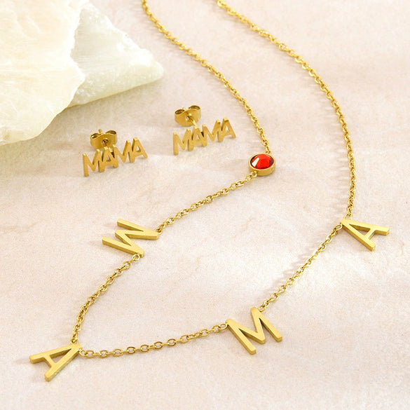 Wholesale Light Luxury Style Stainless Steel Letter And Number Necklace And Geometric Earrings Set With Oshaped Chain Electroplated