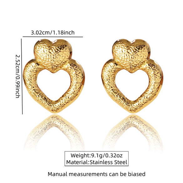 Wholesale Light Luxury Style Stainless Steel Stamped Heart Shape Earrings For Women
