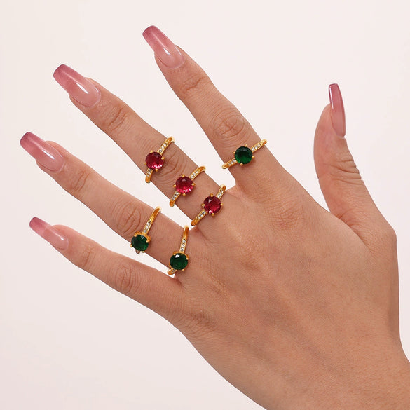 Wholesale Light Luxury Style Stainless Steel Zircon Claw Side Opening Adjustment Ring With Pvd Plated Real Gold And Geometric Design