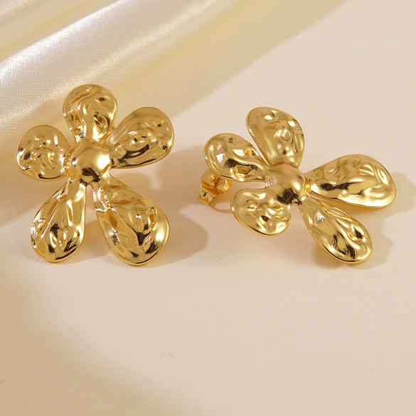 Wholesale Light Luxury Style Stamped Stainless Steel Geometric Flower Earrings For Women